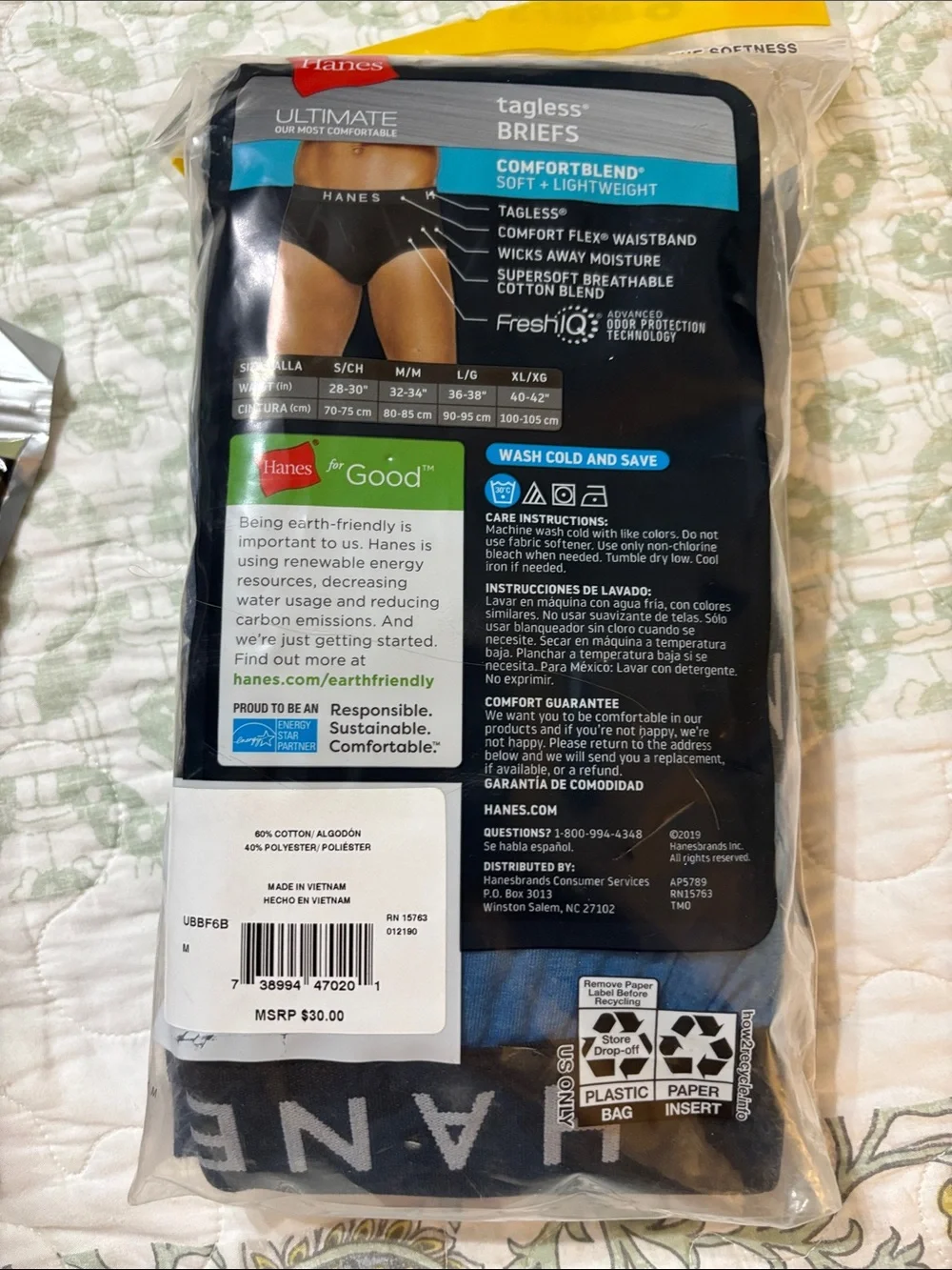 Hanes Men's ComfortBlend Gray Briefs - 6 Pack brand new original bag size medium